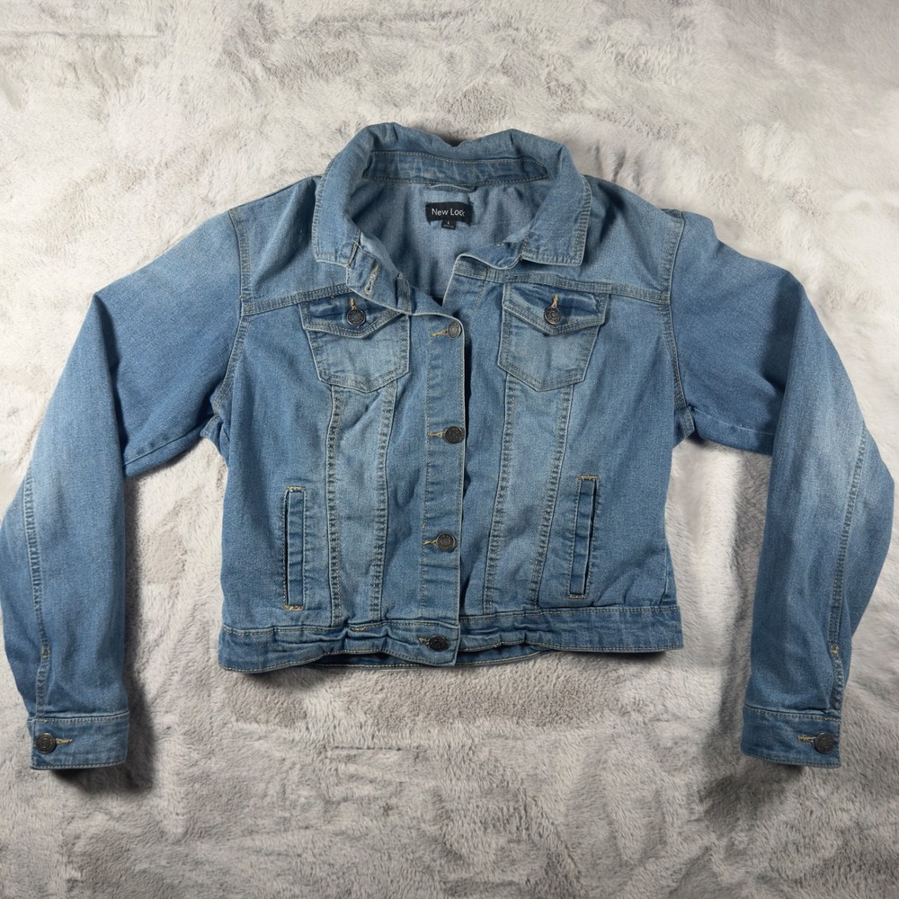 New Look Womens‎ Medium Wash Blue Denim Trucker Jacket Size L Long Sleeve Button